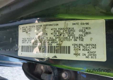 1996 Toyota 4Runner Limited from USA, damaged, VIN JT3HN87R2T0020959